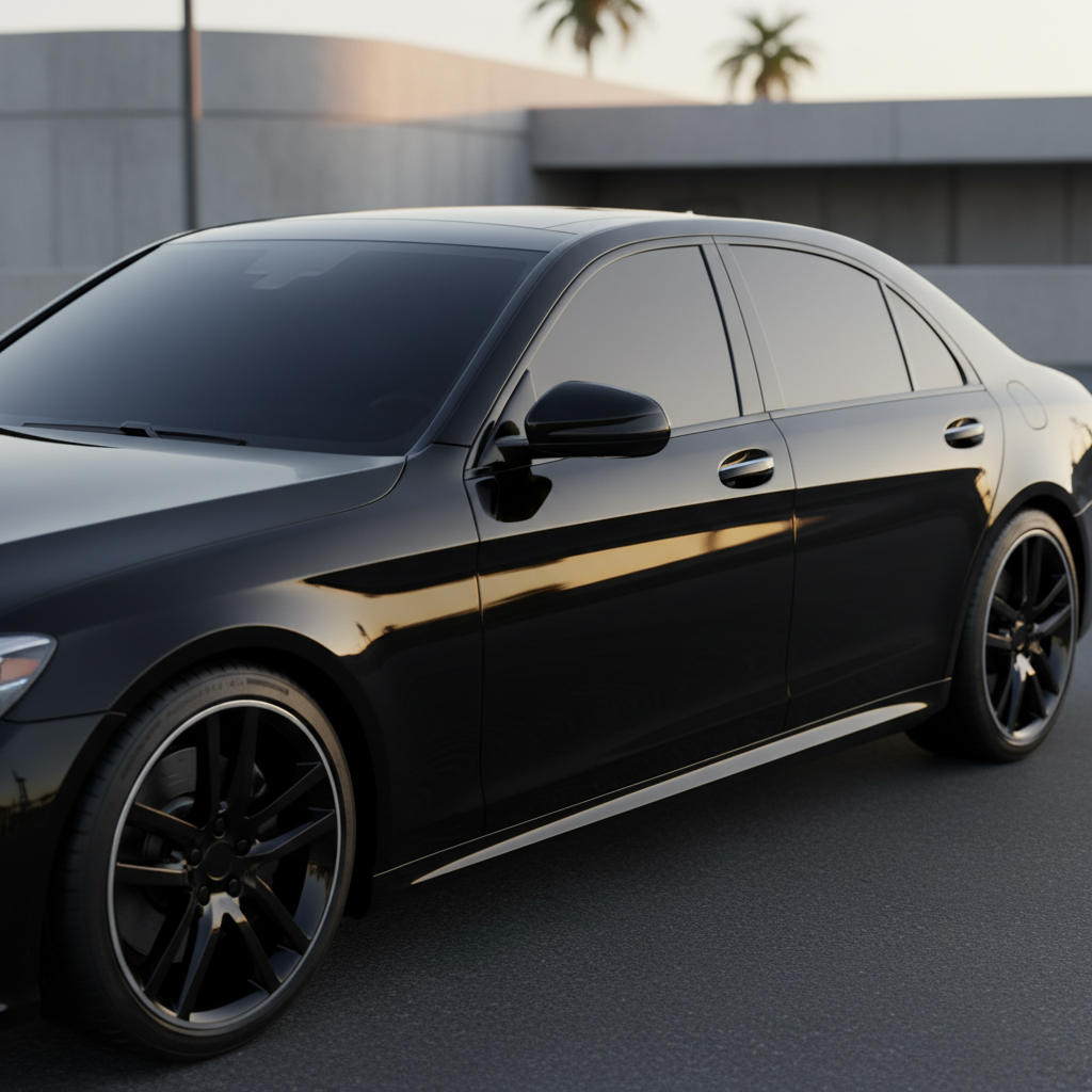 Black sedan with professional dark window tint